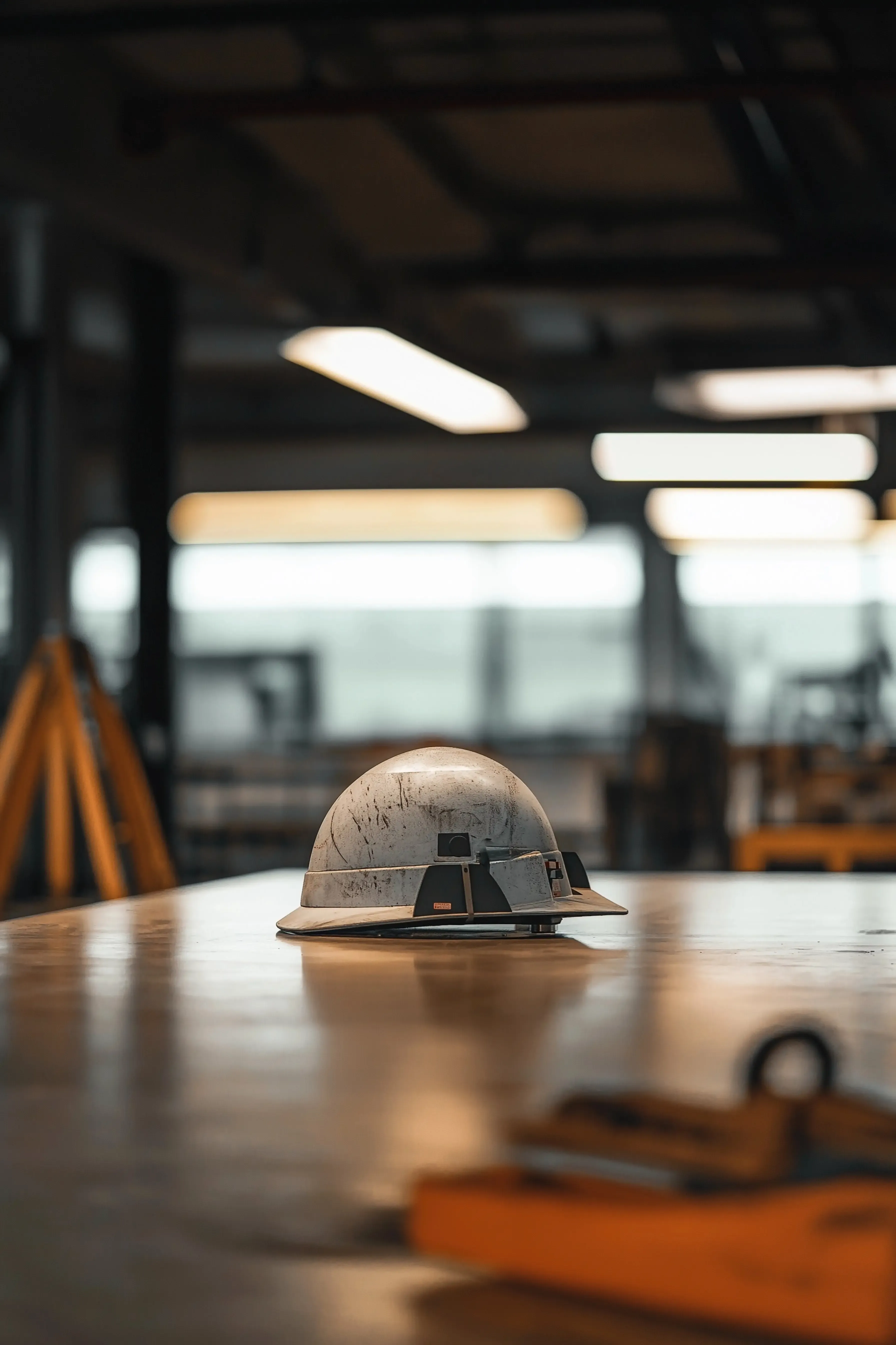 Hard hat on a desk